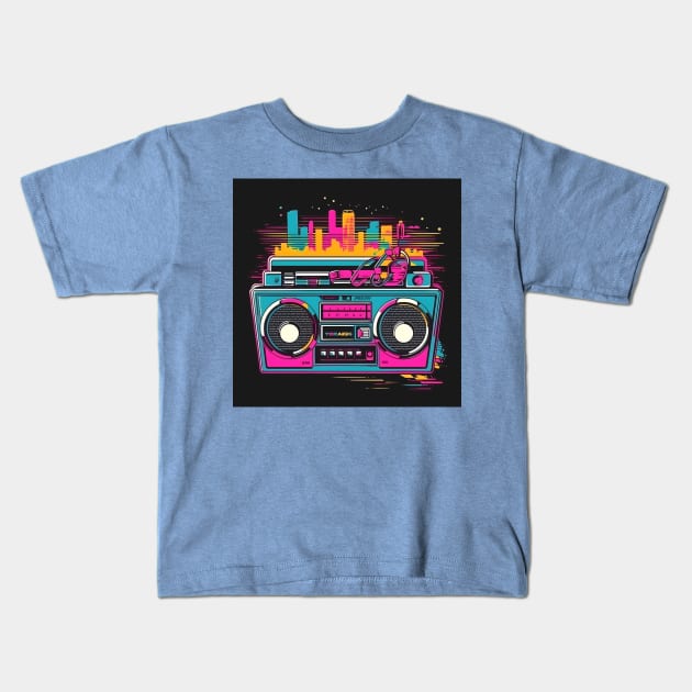 Ghetto Blaster Boom Box 80s Hip-Hop Stereo Kids T-Shirt by Grassroots Green